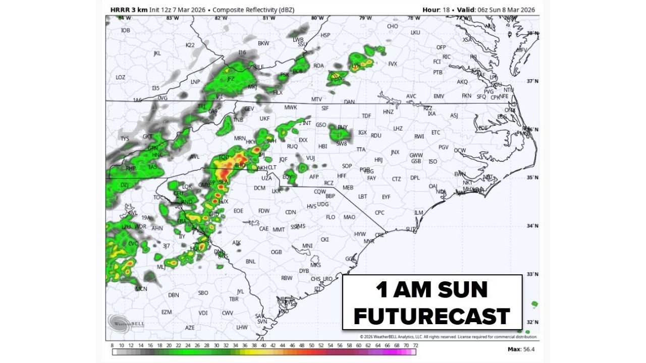 Tennessee Storm Line Pushes East Overnight: Loud Thunder Possible in North Carolina After 11 PM as System Weakens Over the Mountains