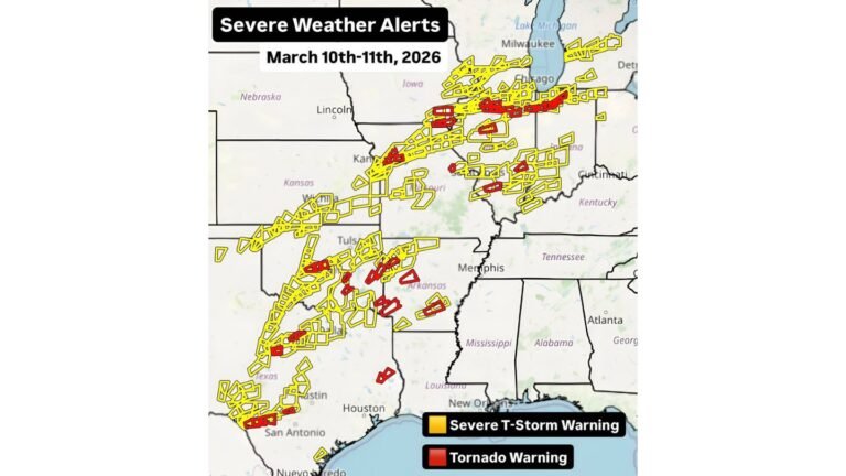 Texas, Oklahoma, Arkansas, Missouri, Illinois, Indiana and Michigan Slammed by 356 Severe Weather Alerts as Expansive Tornado Outbreak Marches East