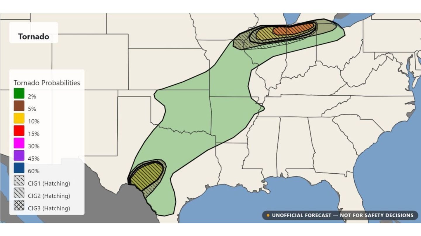Tornado Risk Expands From South Texas to the Great Lakes as SPC Goes Moderate: Northern Illinois, Northwest Indiana and Rio Grande Valley in Focus
