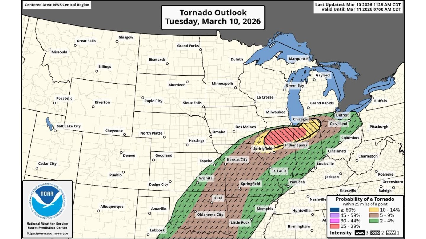Tornado Risk Upgraded to MODERATE (Level 4/5): Illinois and Indiana Brace for Potential EF2–EF3+ Twisters This Afternoon and Tonight