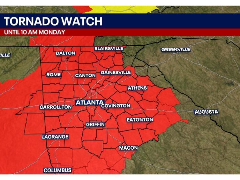 Tornado Watch Expanded Across North Georgia and Metro Atlanta as Damaging Winds and Tornadoes Threaten Morning Commute