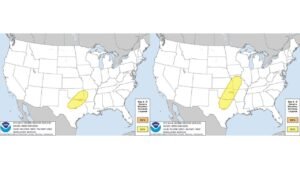 Two Severe Weather Risk Areas Outlined in SPC Day 4–8 Outlook, Targeting Southern Plains and Missouri Valley Midweek Into Friday