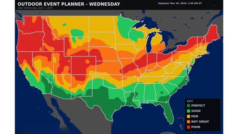 Washington, Oregon, Colorado, Ohio, Indiana, Michigan, Pennsylvania, and New York Face Poor Outdoor Conditions Wednesday as Widespread Storms Take a Big Turn Across Much of the United States on April 1
