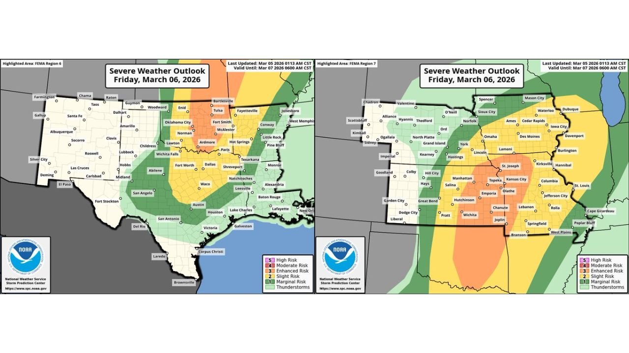 Widespread Severe Weather Threat Friday From Texas Through Oklahoma, Kansas and Missouri With Risk of EF2+ Tornadoes, 74+ MPH Winds and 2-Inch Hail