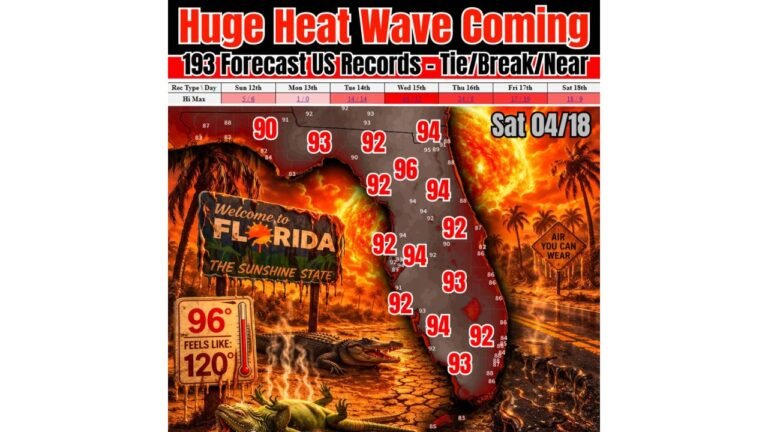 193 Records on the Line as a Massive Heat Wave Locks In Over the Eastern United States This Week — Florida Faces Widespread 90s With Feels-Like Temperatures Hitting 120 Degrees by Saturday