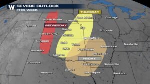 3 Days of Severe Storms Sweep From the Northern Plains to Oklahoma and Arkansas Wednesday Through Friday This Week
