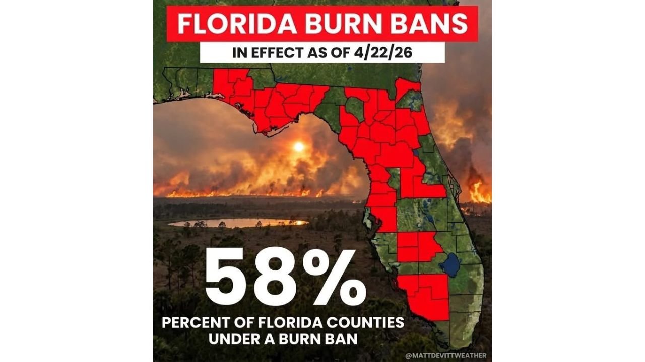 58 Percent of Florida Counties Under Burn Ban as 39 of 67 Counties Face Critical Wildfire Danger as of April 22