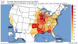 838 Tornado Warnings Issued Across 68 NWS Offices in 2026 With Chicago Leading All Forecast Offices at 61 Events