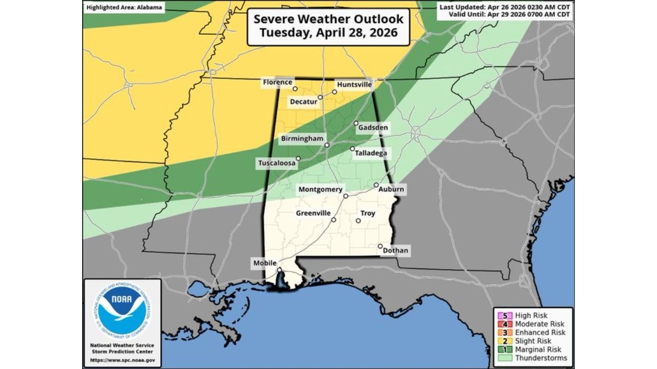 Alabama Faces Active and Complex Week With Storms Monday Night, Severe Risk Tuesday and 2 to 4 Inches of Rain Through Sunday May 3