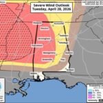 Alabama Faces Slight Risk of Severe Storms Tuesday April 28 With Damaging Winds the Primary Threat From 5 PM Through Midnight
