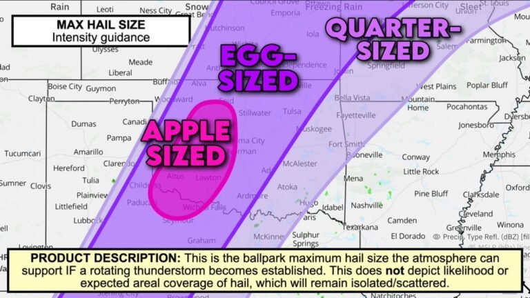 Apple-Sized Hail on the Table for Southwest Oklahoma: The Southern Plains Dryline Is Loaded for Destructive Hail Today From Lawton and Altus Through Oklahoma City and Into the Egg-Sized Zone Stretching Toward Tulsa and Wichita