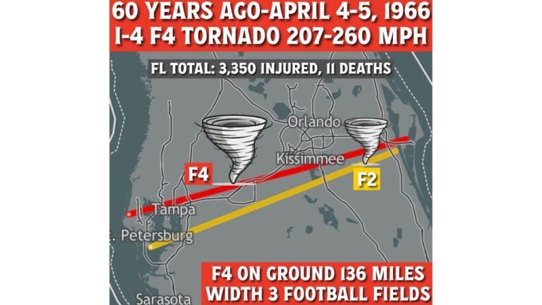 April 4–5 Timeline Rewind: Florida’s Historic 1966 F4 Tornado Tracked 136 Miles With Devastating Impact Across Central Florida