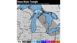 April Snow Sweeps Michigan and Northeast Ohio Tonight With Up to 3 to 5 Inches and Slick Roads Into Monday Morning
