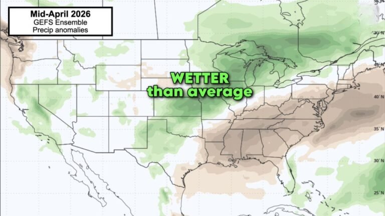 Arkansas, Missouri, Illinois and Great Lakes Region Turn Wetter Than Normal as Mid-April Storm Pattern Expands Beyond Plains