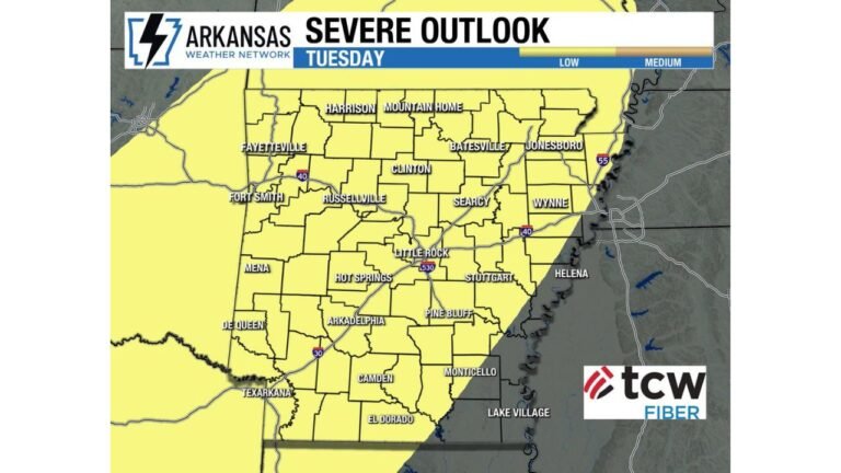 Arkansas, Texas and Oklahoma Face Increasing Severe Storm Threat Early Next Week With Tuesday Risk Expanding Statewide