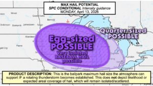 Bigger Than a Baseball: Twin Cities, Eau Claire, and Madison Face a Very Favorable Hail Setup on Monday as the Atmosphere Supports Egg-Sized Hail If Storms Get Rotating