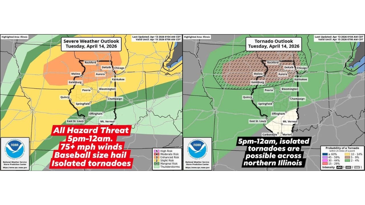 Cancel Your Tuesday Night Plans: Storms Explode Across Iowa and Northwest Illinois at 4-6 PM Before Hammering Chicagoland by 7-9 PM With 75+ MPH Winds, Baseball-Size Hail, and EF-2 Tornadoes Possible Through Midnight