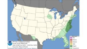 Carolinas, Virginia, Maryland and Coastal Northeast Under Marginal Severe Storm Risk as System Tracks Up the East Coast Sunday