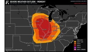 Chicago, St. Louis and Memphis All Inside Monday’s Level 3 Severe Risk as Iowa and Illinois Face the Strongest Long-Track Tornado Window
