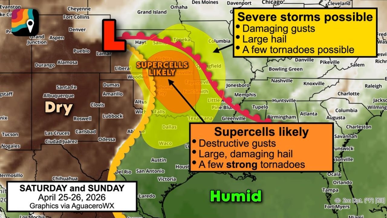 Classic Great Plains Outbreak With Baseball Sized Hail EF2 Tornadoes and 70 MPH Winds Targets Kansas Oklahoma and North Texas Saturday and Sunday