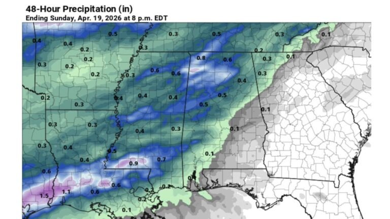 Cold Front Crashes Alabama Temperatures From 86 to 68 Degrees Overnight With Rain Sweeping the State Tonight