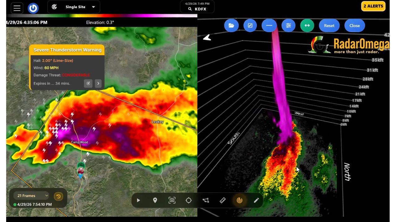 Dangerous Supercell Thunderstorm Strikes Southwest Texas With Baseball-Sized Hail and 60 MPH Winds Near Camp Wood and Leakey