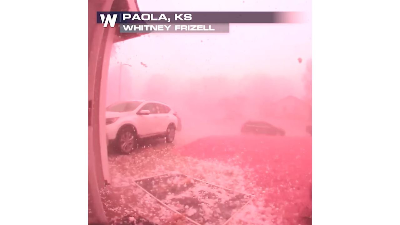 Doorbell Camera Turns Bright Pink as Severe Storms Slam Paola Kansas Wednesday in a Eerie and Viral Moment From the Outbreak