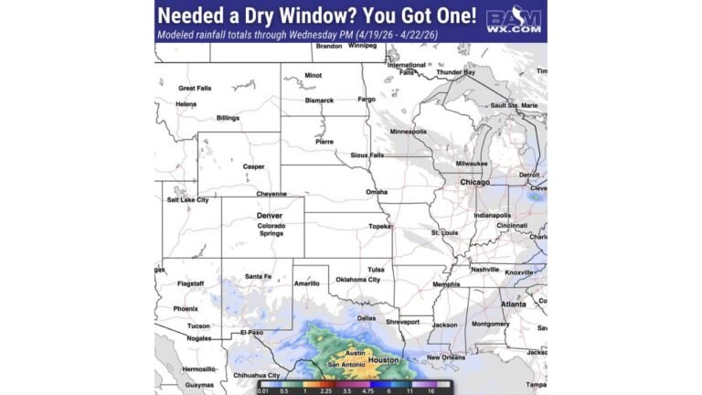 Dry Conditions Lock In Across the Central US Through Wednesday With Heavy Rain Soaking Texas Gulf Coast