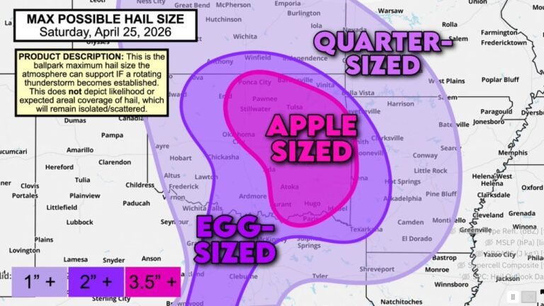 Eastern Oklahoma and Western Arkansas Brace for Softball-Sized Hail and Rotating Supercells This Saturday April 25