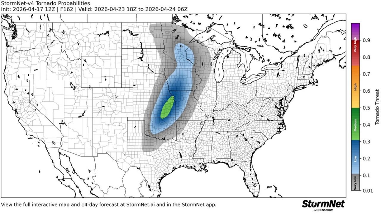 Elevated Tornado Threat Detected for the Central Plains and Midwest on Thursday April 23