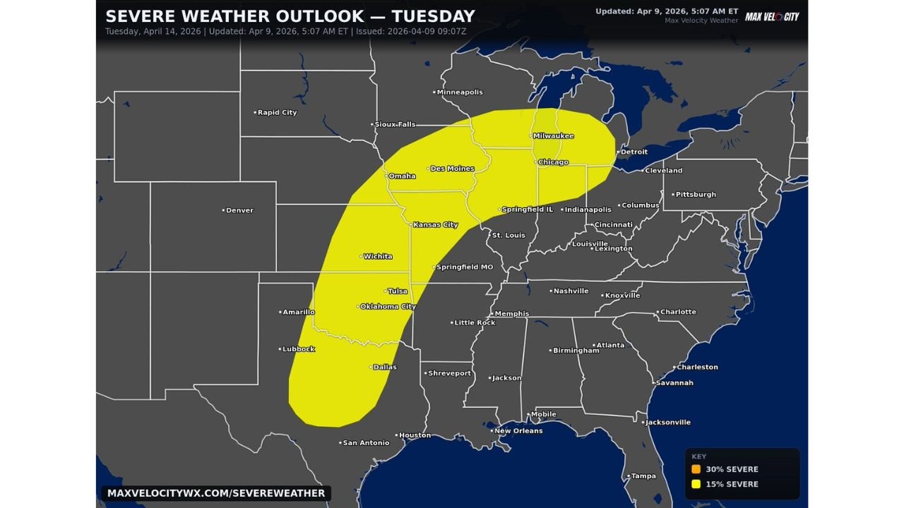 Explosive Tuesday Storm Setup Builds From Texas to Great Lakes With Tornadoes, Giant Hail and Long-Track Supercells Possible