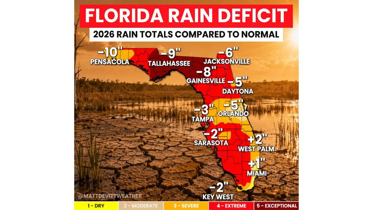 Florida Is Suffering Its Worst Drought in 25 Years With the Panhandle 10 to 14 Inches Below Normal and Rainy Season Still Months Away