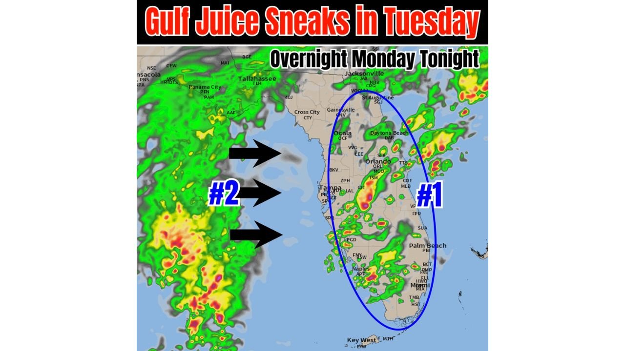 Florida Storm Pattern Builds With Gulf Moisture Surge Bringing Heavy Rain and Thunderstorms Through Tuesday