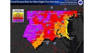 Freeze Warning Grips the Washington DC and Baltimore Region Tonight With Lows Crashing to 27 Degrees by Tuesday Morning