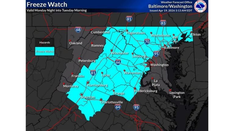 Freeze Watch Issued West of I-95 as Washington DC Area Temperatures Plunge to 29 Degrees Tuesday Morning