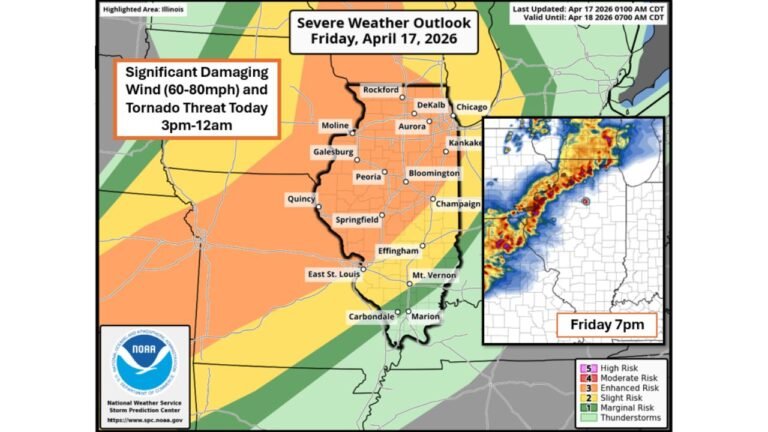 Illinois Faces 60 to 80 MPH Damaging Winds and Tornado Threat Friday From 3 PM Through Midnight