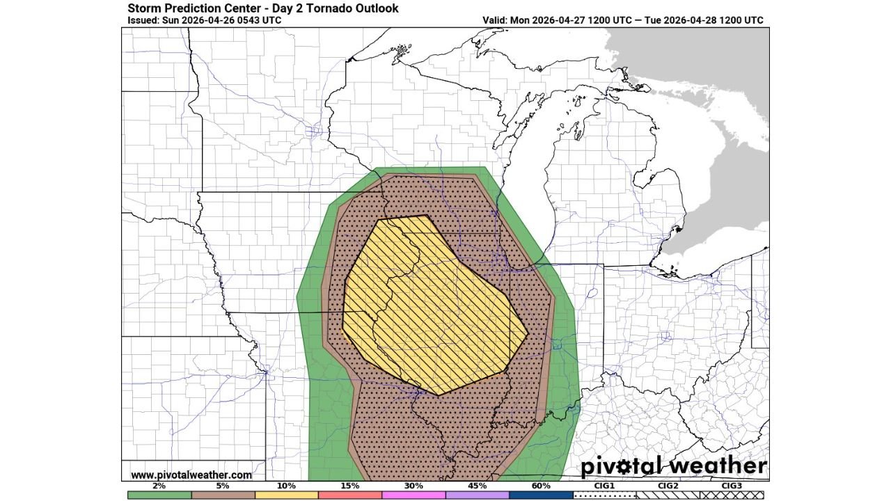 Illinois Faces High-End Severe Weather Emergency Monday April 27 as SPC Issues CIG2 Signal for Violent EF3 Tornadoes