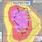 Illinois Faces Its Highest Severe Weather Threat of the Season on Monday April 27 With EF3 Tornadoes and 60 Percent Probability of Severe Storms