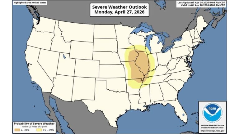 Illinois, Indiana and Kentucky Face Significant Severe Weather Outbreak With Damaging Winds and Tornadoes on Monday April 27