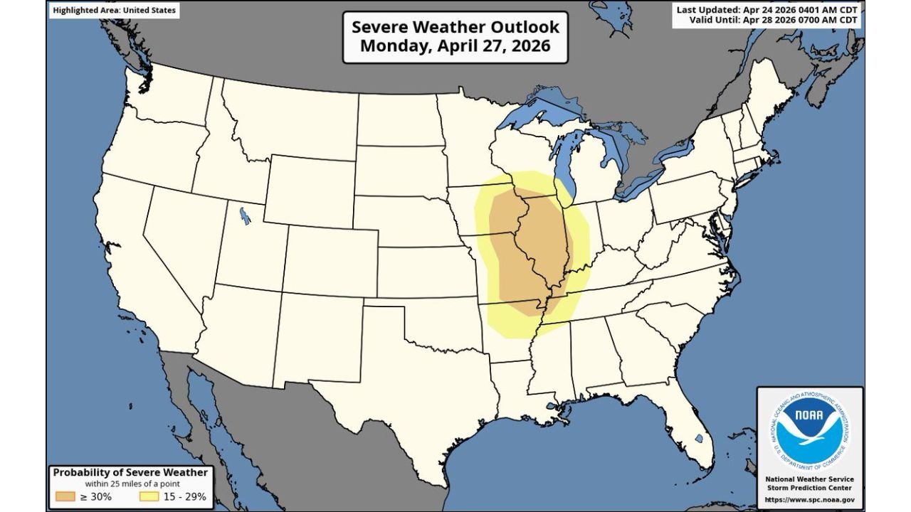 Illinois, Indiana and Kentucky Face Significant Severe Weather Outbreak With Damaging Winds and Tornadoes on Monday April 27