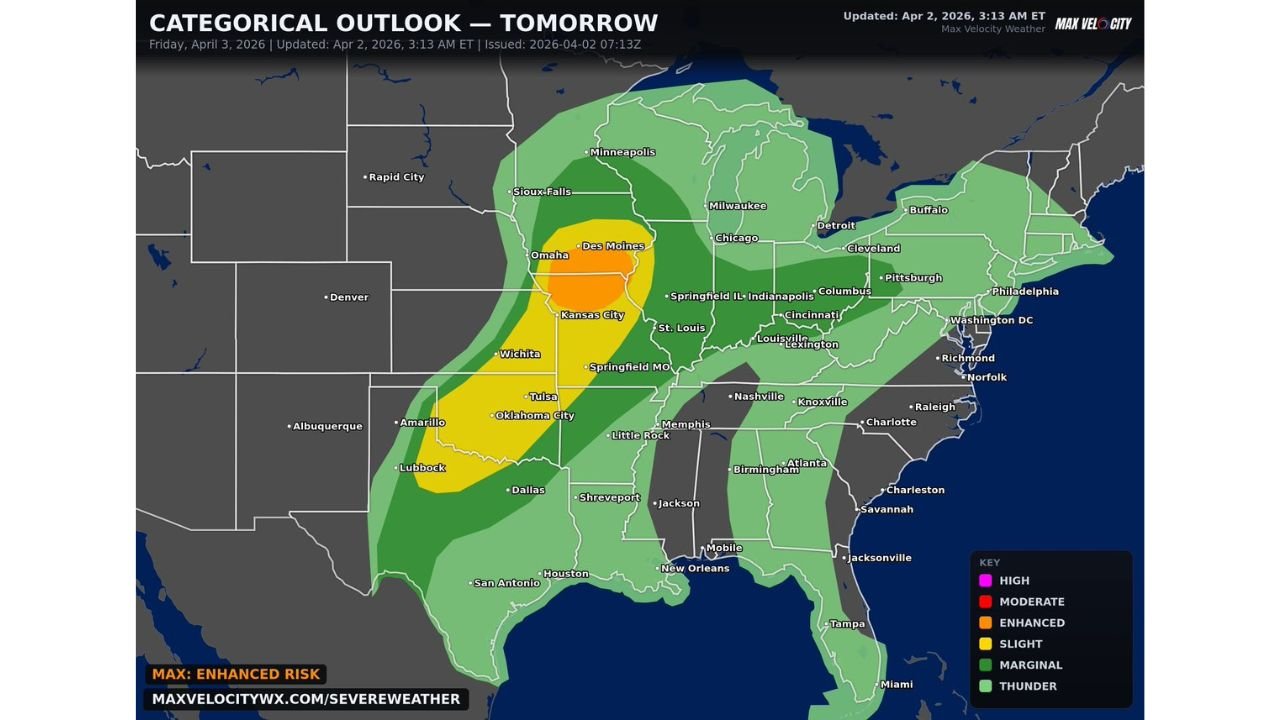 Iowa, Illinois and Missouri Face Renewed Severe Storm Threat Friday With Tornado Risk, Large Hail and Damaging Winds Expected