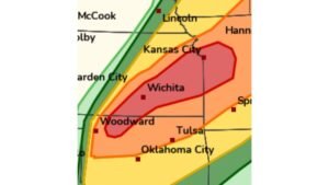 Kansas City and Wichita Face Level 4 Moderate Risk With 80 MPH Winds and 3.5 Inch Giant Hail Friday Evening