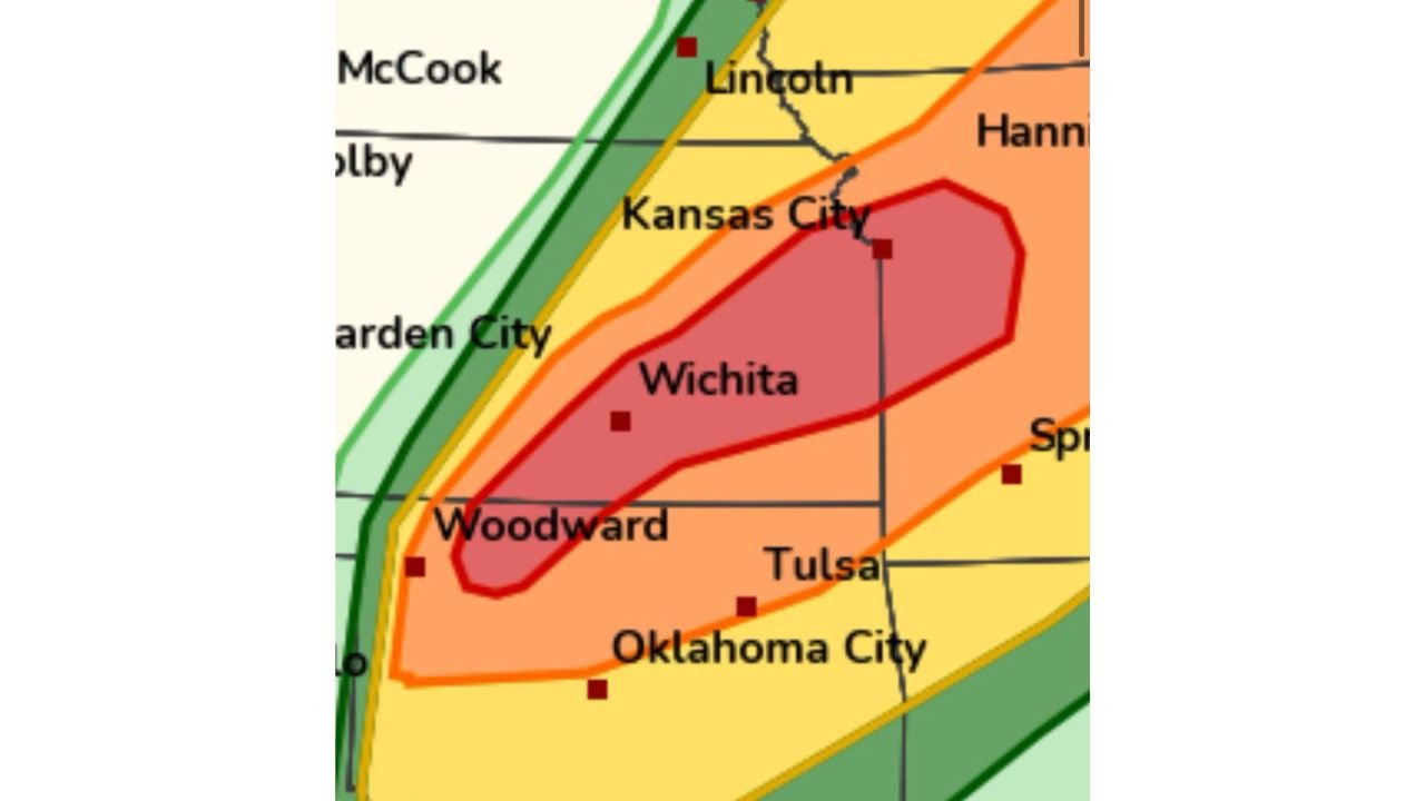 Kansas City and Wichita Face Level 4 Moderate Risk With 80 MPH Winds and 3.5 Inch Giant Hail Friday Evening