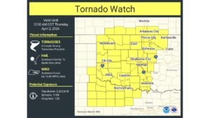Kansas, Oklahoma and Texas Under Tornado Watch Until Midnight With Strong Tornadoes, Large Hail and 80 MPH Winds Possible