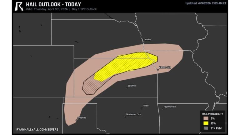 Kansas and Nebraska Targeted for Destructive Hail Event Today With Supercells Capable of Producing 2+ Inch Stones Along Warm Front
