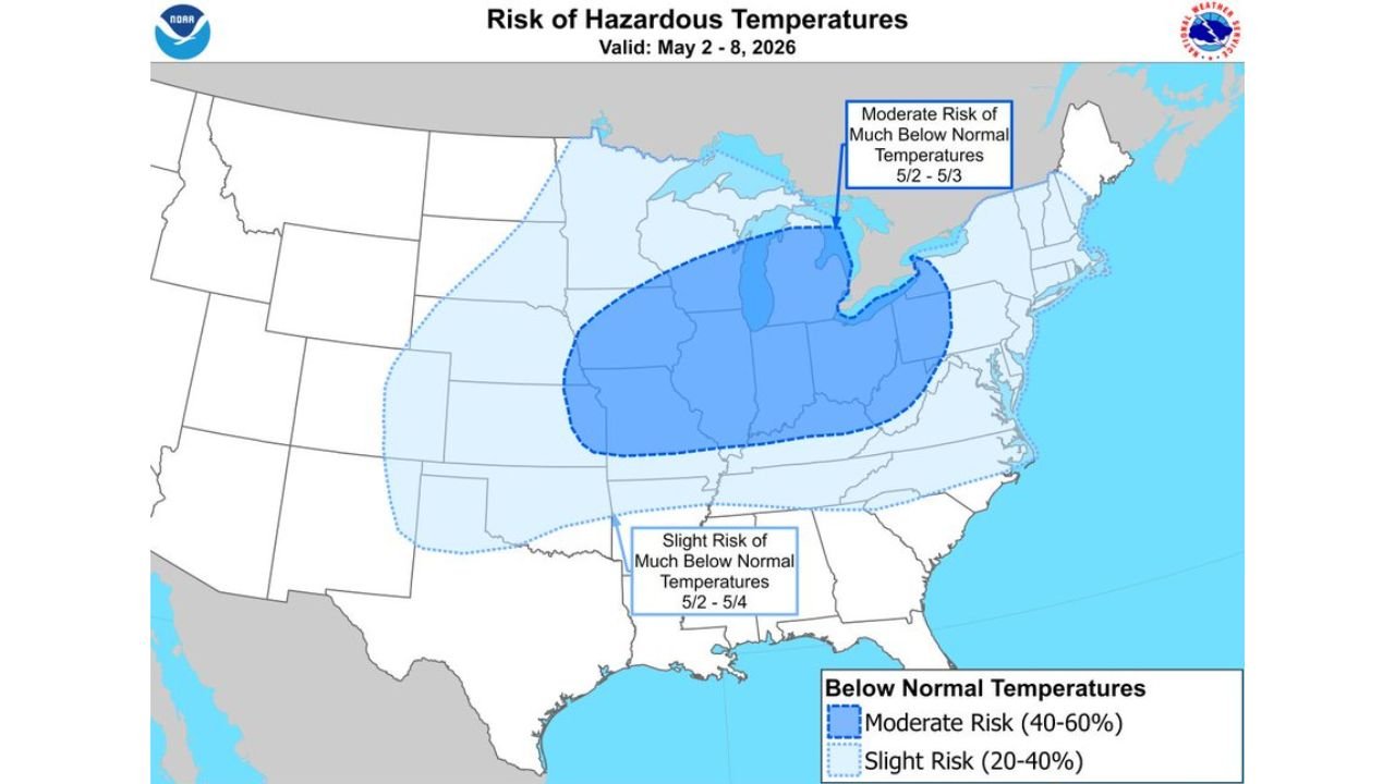 Kentucky Derby Weekend Turns Frigid as 40-Degree Morning Lows Reach Georgia and NOAA Flags Illinois, Indiana and Ohio for Hazardous Cold May 2 Through 8