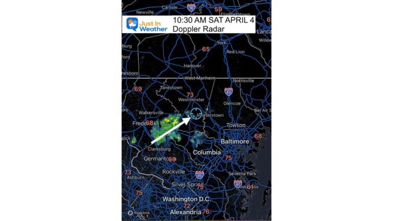 Late Morning Radar Trigger at 10:30 AM: Frederick to Westminster Rain Cluster Signals Easter Weekend Shift Toward Widespread Showers