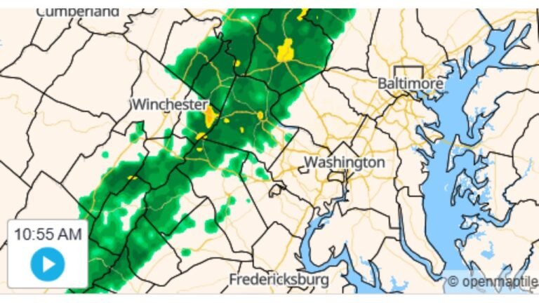 Light Showers Pushing East From Winchester Toward Washington D.C. and Baltimore This Morning — But Expect Them to Fade Before They Arrive