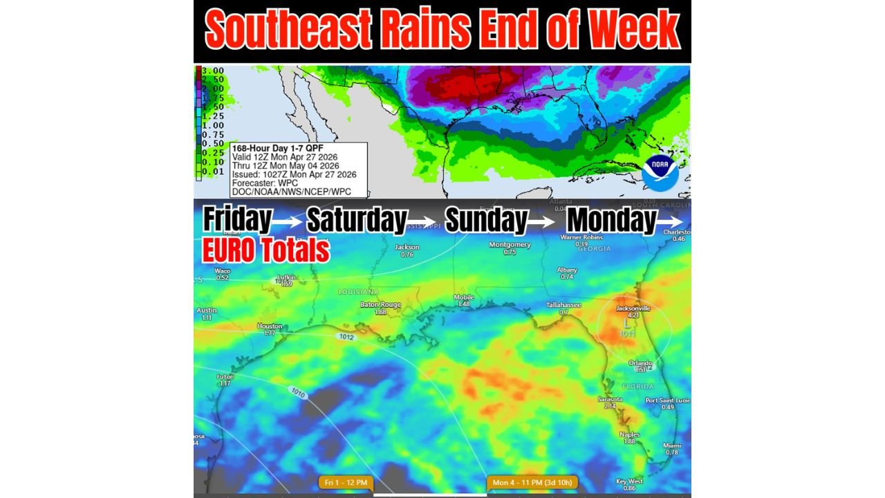 Louisiana, Florida, Mississippi and Gulf Coast States Eye Rainfall Returns Friday Through Monday as Low Pressure Fuels Southeast Rain Chances