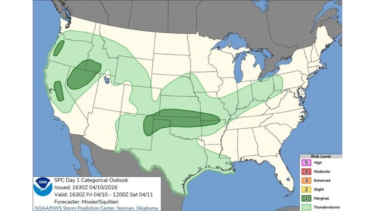 Marginal Severe Storm Risk Spreads Across Plains, Ozarks, Great Basin and Pacific Northwest Bringing Isolated Storm Threat Friday